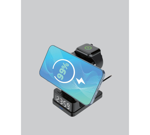 Kablosuz Şarj İstasyonu ve Dijital Saat – Apple Uyumlu, 3 Kademeli Işık Ayarı