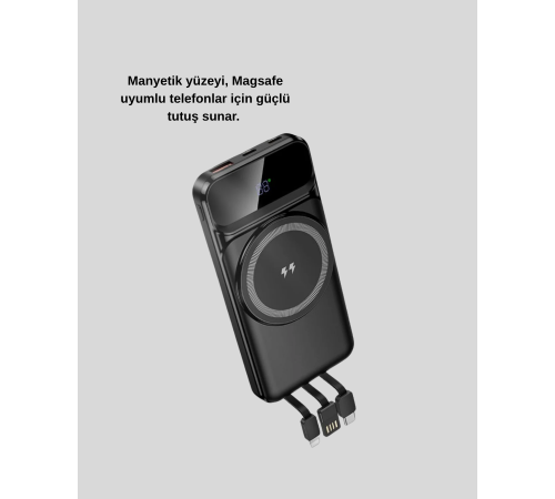 10000 mAh Kablosuz Powerbank – 15W Hızlı Şarj,  Type-C Çoklu Çıkışlı