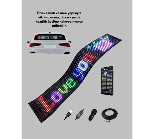 RGB Renkli LED Ekran Tabela USB Bağlantılı ve Kayan Yazı Destekli