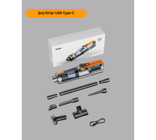 Kompakt Şarjlı El Süpürgesi Kuru ve Sıvı Temizlik 5 Aparatlı