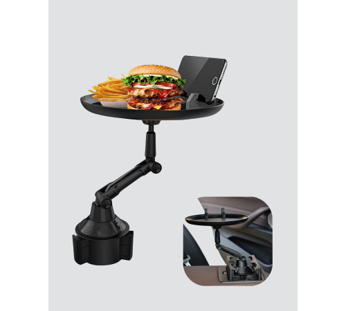 360° Döner Araç Bardaklık Tepsisi Geniş Yemek Alanlı Telefon Standlı