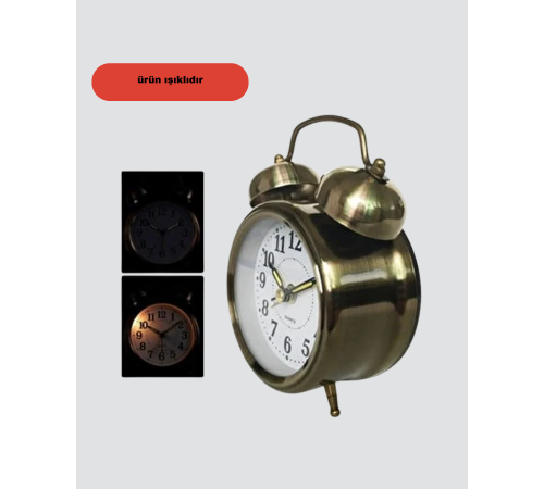 Dekoratif Bronz Renk Metal Alarmlı Masa Üstü Saat Klasik Tasarım