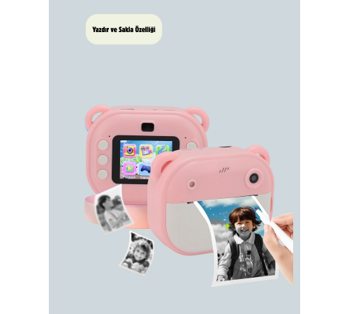 Anında Baskı Özellikli Çocuk Kamerası – 24MP HD Çift Lens, 32GB Hafıza ve Oyun Modu