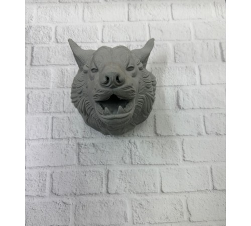 Kurt Başı Duvar Aksesuarı Gri Renk Asılabilir Hediyelik Figür