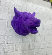Mor Renk 3D Kurt Başı Duvar Dekoru Asılabilir Maskot Heykel 25x19 cm