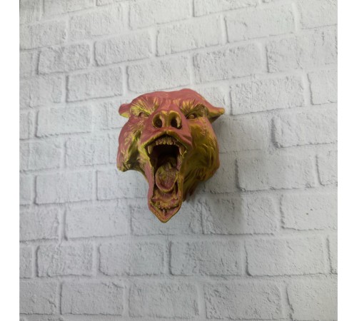 Dekoratif Asılabilir Jaguar Başı 3D Duvar Heykeli Gold Red 20x16 cm