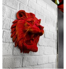 Dekoratif Asılabilir Aslan Başı 3D Duvar Heykeli Gold Red 20x21 cm