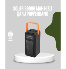 80000 mAh Solar Powerbank Göstergeli Fenerli Hızlı Şarj Taşınabilir Şarj Cihazı