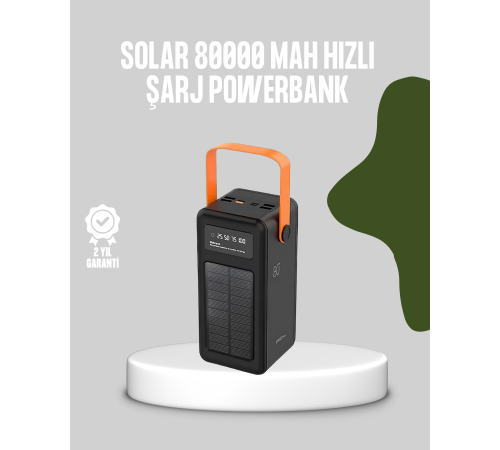 80000 mAh Solar Powerbank Göstergeli Fenerli Hızlı Şarj Taşınabilir Şarj Cihazı