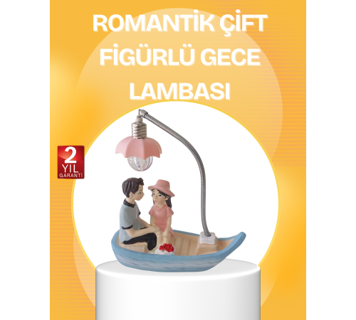 Romantik Çift Figürlü Gece Lambası Sandal Model Sevgiliye Özel Hediye