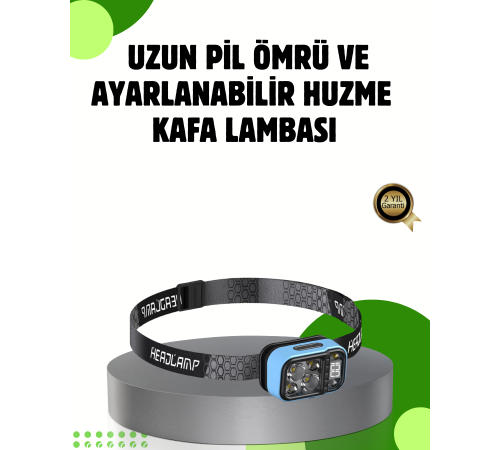 53 Modlu Süper Parlak LED Kafa Lambası Type C Şarjlı Güç Göstergeli