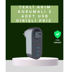 Termal Akım Korumalı 3 USB'li Güvenli Priz – Akıllı Akım Dengeleme
