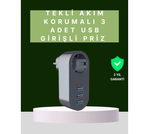 Termal Akım Korumalı 3 USB'li Güvenli Priz – Akıllı Akım Dengeleme