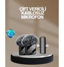 2’li Kablosuz Yaka Mikrofonu Type-C ve Lightning Uyumlu Profesyonel Set