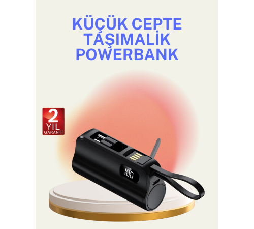Dahili Konektörlü 20W Hızlı Şarj Mini Taşınabilir Powerbank