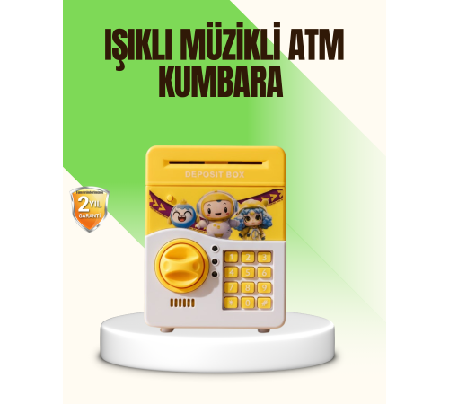Sarı Elektronik Şifreli ATM Görünümlü Çocuk Kumbarası