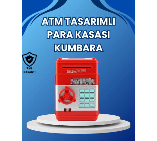 Kırmızı ATM Tasarımlı Şifreli Para Kasası Kumbara