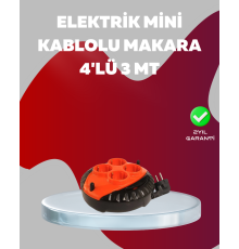 3 Metre Kablolu 4’lü Kırmızı Priz Makara