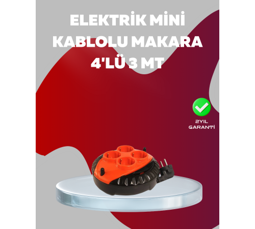 3 Metre Kablolu 4’lü Kırmızı Priz Makara