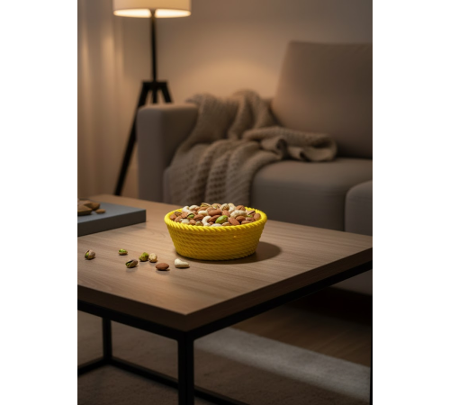 Yuvarlak Çerezlik Sarı Canlı Renkli Dekoratif Sunum Kasesi