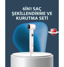 6-in-1 Saç Şekillendirme Seti Yüksek Hızlı Motor Negatif İyon LCD Ekran