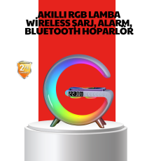 Kablosuz Şarjlı Atmosfer Lambası Bluetooth Hoparlör ve Akıllı Alarm Özellikli