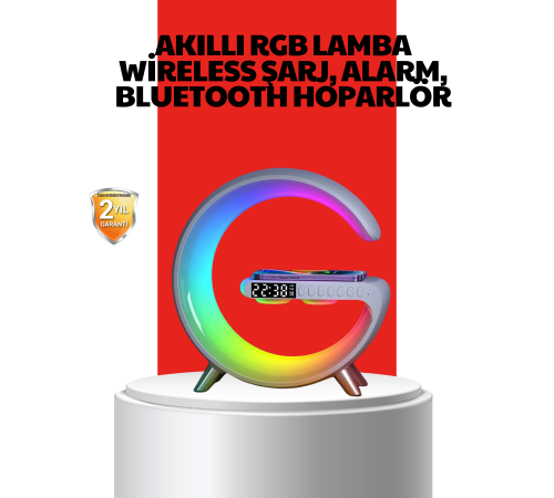 Kablosuz Şarjlı Atmosfer Lambası Bluetooth Hoparlör ve Akıllı Alarm Özellikli