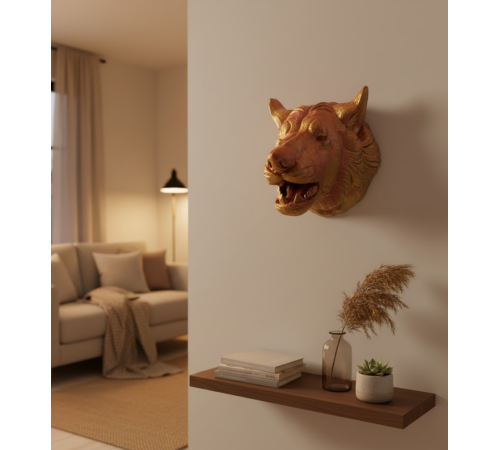 Dekoratif Altın Gold Kurt Duvar Heykeli Asılabilir Hediyelik 25x19 cm