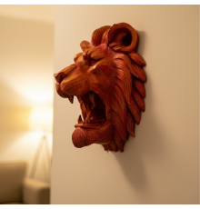 Dekoratif Asılabilir Aslan Başı 3D Duvar Heykeli Gold Red 20x21 cm