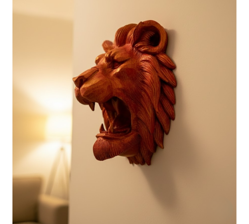 Dekoratif Asılabilir Aslan Başı 3D Duvar Heykeli Gold Red 20x21 cm