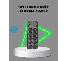 Termal Akım Korumalı 10’lu Grup Priz USB Type-C Hızlı Şarj 2500W 2m Kablo