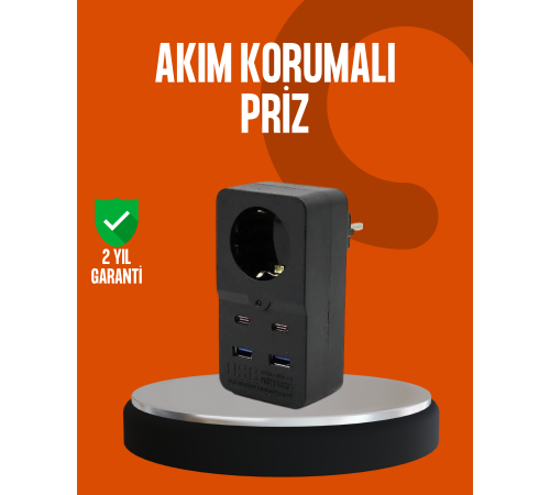 Akım Korumalı Priz 4 USB Type C Destekli Yüksek Isı Dayanımlı