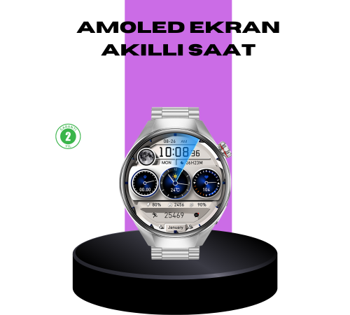 Akıllı Saat Metal Kordonlu Tam Ekran AMOLED – Arama ve Sağlık Takip Özellikli