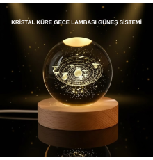 LED Işıklı Kristal Küre Ahşap Standlı Dekoratif Gezegen Model