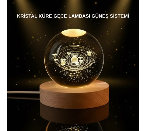 LED Işıklı Kristal Küre Ahşap Standlı Dekoratif Gezegen Model