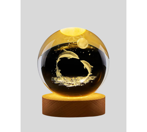 Yunus Figürlü LED Kristal Küre Ahşap Standlı Dekoratif Gece Lambası