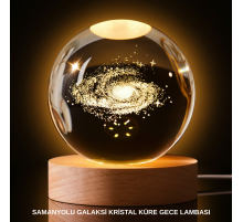 3D Samanyolu Galaksi Kristal Küre USB LED Işıklı Ahşap Standlı Gece Lambası