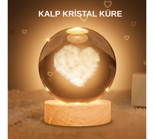Kalpli Işıklı Cam Küre Ahşap Standlı Dekoratif Gece Lambası