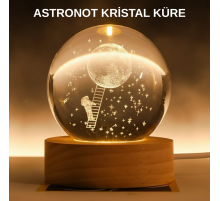3D Astronot Kristal Küre Gece Lambası USB Ahşap Standlı Dekoratif Işık