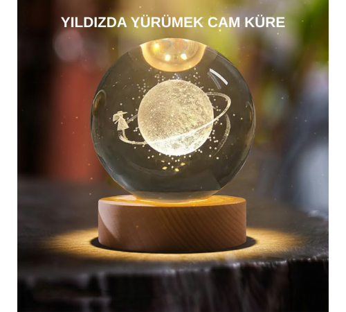 Sarı Işıklı Dekoratif Cam Küre Kız Figürlü Ahşap Standlı