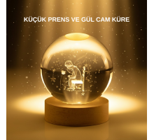 Küçük Prens Cam Küre USB Işıklı Ahşap Standlı Büyük Boy