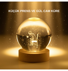 Küçük Prens Cam Küre USB Işıklı Ahşap Standlı Büyük Boy