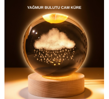 USB LED 3D Yağmur Bulutu Kristal Küre Sıcak Işıklı Ahşap Standlı Gece Lambası