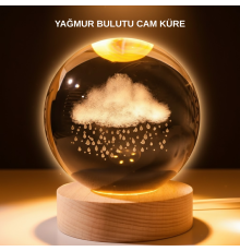 USB LED 3D Yağmur Bulutu Kristal Küre Sıcak Işıklı Ahşap Standlı Gece Lambası