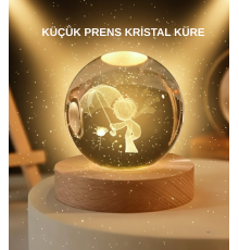 USB LED 3D Küçük Prens Kristal Küre Ahşap Standlı Gece Lambası