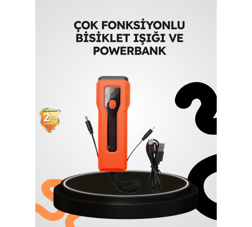 600 Lümen Bisiklet Ön Işık Powerbankli Çakar COB Led