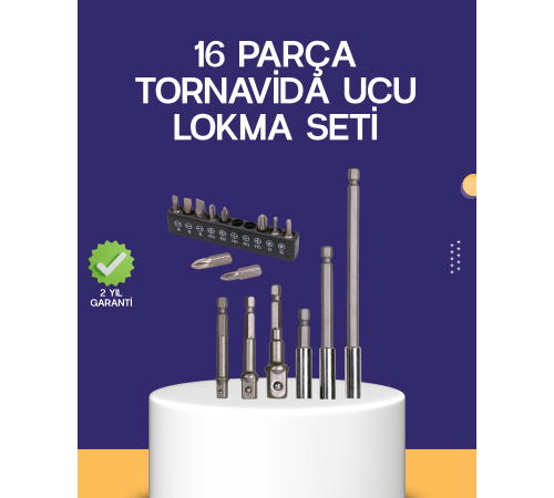 16 Parça Bits ve Adaptör Seti Vidalama Tamir Bakım Seti