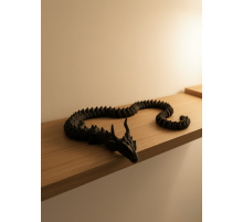 Hareketli Siyah Ejderha Figür Uzun Gövdeli Fantastik Masa ve Raf Dekoru