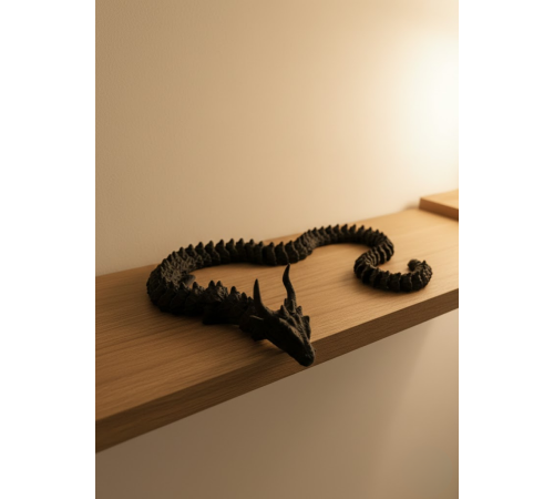 Hareketli Siyah Ejderha Figür Uzun Gövdeli Fantastik Masa ve Raf Dekoru