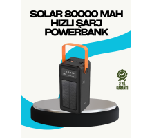80000 mAh Güneş Enerjili Powerbank 4 Kablolu Type C Lightning Micro USB